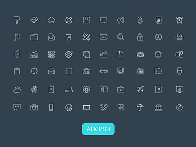 Freebie - 60 Vector Line Icons ai collection free freebie icon icons line modern psd set thin vector