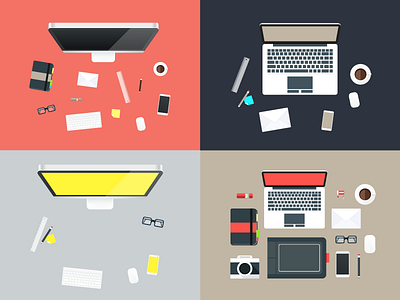 Freebie - 4 Flat Hero Illustrations background collection desk flat free freebie hero illustration modern set technology vector