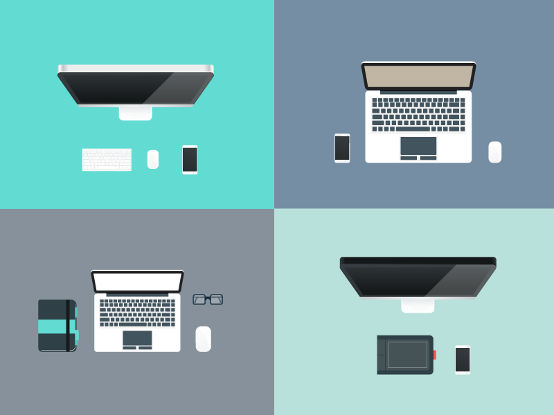 Flat Workspace Illustrations workspace ai eps fribies free desk flat