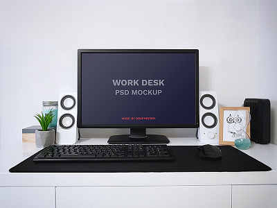 Workspace PSD Mockup desk free freebie mock up mockup monitor psd showcase smart object workspace