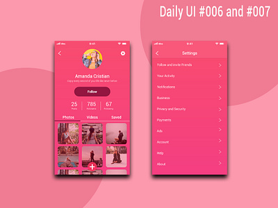 User Profile And Settings l Daily Ui #006 #007 design graphic design mobile app design screen design typography ui ui guide uidesign uidesigner uiuxdesign ux