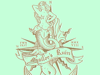 Sailor's Ruin anchor illustration mermaid narwhal retro sailor t shirt design vintage vintage design