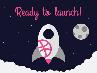 Hello Dribbble! debut first flat illustration launch rocket space