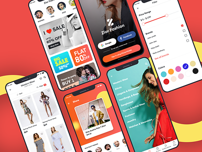 Zior App UI Kit for Sale android app androidappdesign ecommerce flatdesign iosdesign manfashion store app storedesign womenfashion