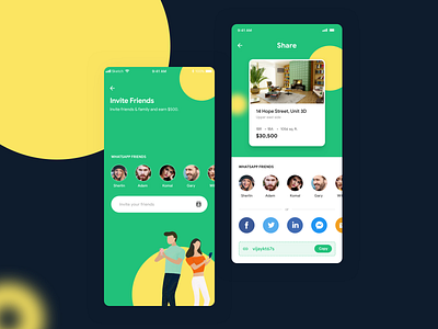 Share N Invite screen App affiliate marketing android app androidappdesign flatdesign invite friends referral share ui