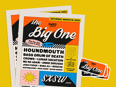 "The Big One" Poster Design - SXSW 2022 art atx austin band branding checkerboard concert design festival flat illustration lineup music poster retro sticker sxsw texas