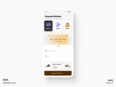 Day 002 | Checkout & Payment 002 app application bitcoin creditcard dailychallenge dailyui dailyui002 design figma mobile payment paypal shoe ui ux