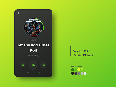 Daily UI - Music Player 009 clean clean ui daily 100 challenge dailyui dailyuichallenge design green grey mobile mobile app mobile ui music music app music player neomorphism neon offspring player ui