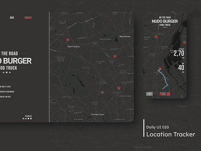 Daily UI - Location Tracker 020 burger clean clean ui daily 100 challenge dailyui dailyuichallenge dark design desktop location location app location tracker map minimal mobile ui