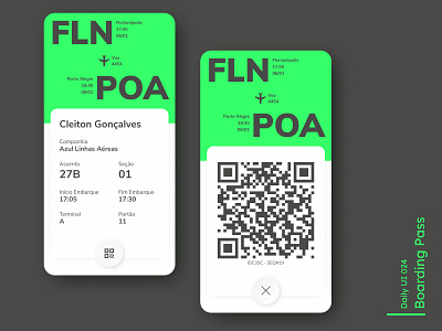 Daily UI - Boarding Pass 024 app boarding pass clean daily 100 challenge dailyui dailyuichallenge design fly minimal mobile mobile ui qr code ticket ui white