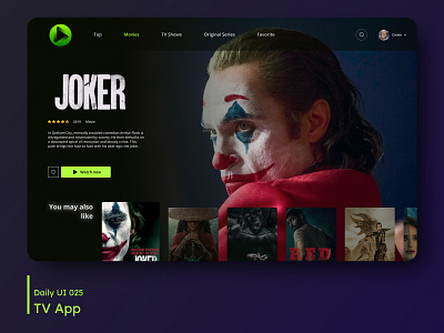 Daily UI - TV App 025 daily 100 challenge dailyui dailyuichallenge design desktop joker movie movies netflix tv app ui