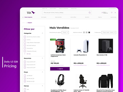 Daily UI - Pricing 030 commerce daily 100 challenge dailyui dailyuichallenge design desktop ecommerce filter list pricing products purple store ui white