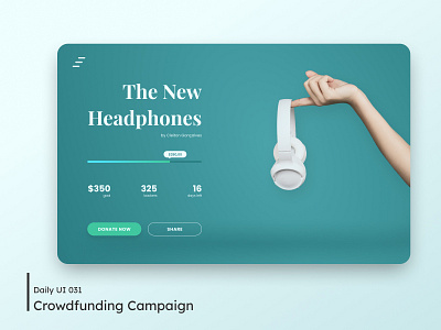 Daily UI - Crowdfunding Campaign 032 campaign clean clean ui crowdfunding daily 100 challenge dailyui dailyuichallenge design desktop donate green headphone minimal money status statusbar ui