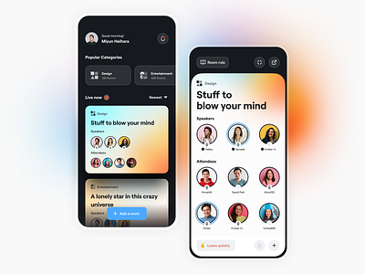 Alio - Audio-based social media app colorful darkmode gradient minimalism ui
