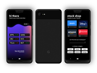Stock UI android app design google illustration mobile phone phone app pixel pixel 3 stocks trading typography ui ux vector