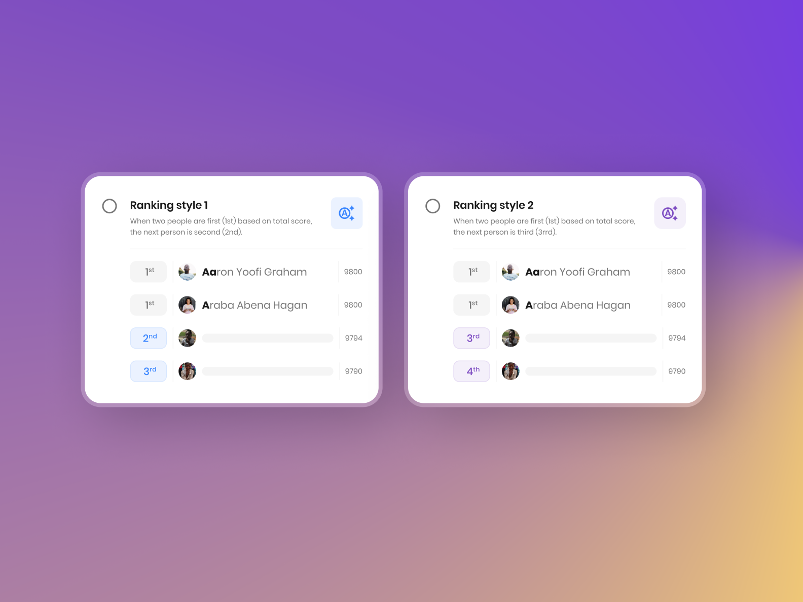 Ranking options - UI component by Yoofi Graham on Dribbble