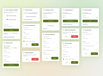 Modal components for MentorConnect africa delete design education email experience form login mentee mentor mobile modal register sign up ui uidesign work