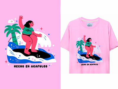 SURF ACAPULCO acapulco beach palm tree surf surface design tropical tshirt women
