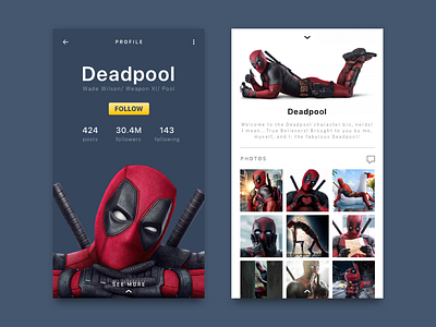 daily ui 006 - user profile 006 app dailyui dailyui006 dailyuichallenge deadpool design marvel marvelcomics ui userprofile