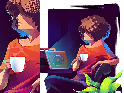 Night-Thoughts character design coffee editorial illustration girl illustration illustrator motion graphics procreate