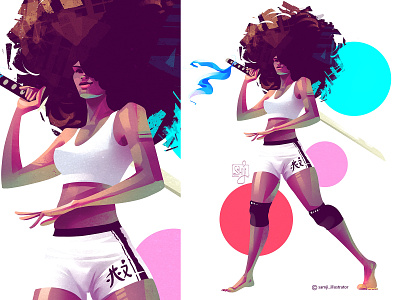 Figure illustration afro character design character illustration girl illustration illustrator katana samji illustrator samurai sword warrior