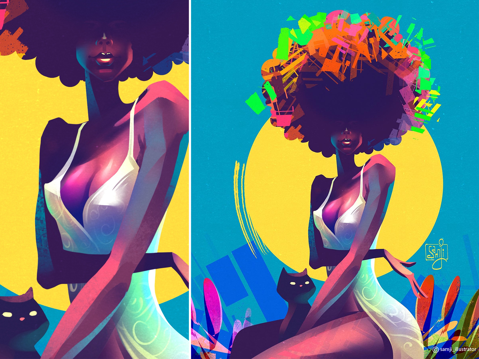Caverito freelance illustrator samji illustrator cat afro girl editorial illustration procreate character design illustrator illustration