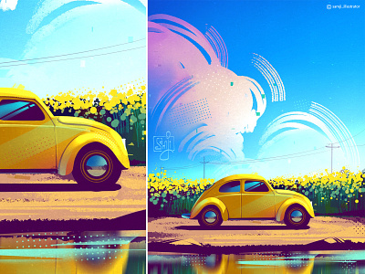 Beetle 🪲 beetle car freelance illustrator illustration illustrator landscape nature procreate samji illustrator