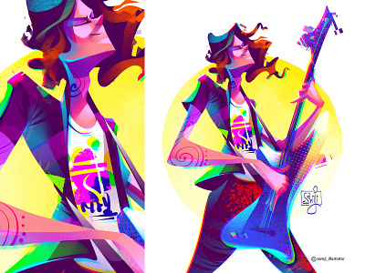 Guitarrista character design character illustration freelance illustrator guitarist illustration illustrator music procreate samji illustrator