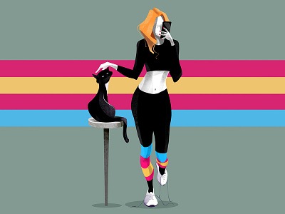 selfy time cat character design design editorial art editorial illustration flag design flatdesign illustration illustrator vector vectorgraphic women