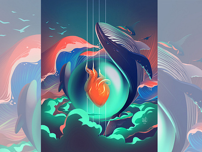 cover art concept art design editorial art editorial illustration heart illustration illustrator music art whale