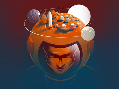 Quest to Mars astronaut concept art editorial illustration flag design illustration illustrator mars space