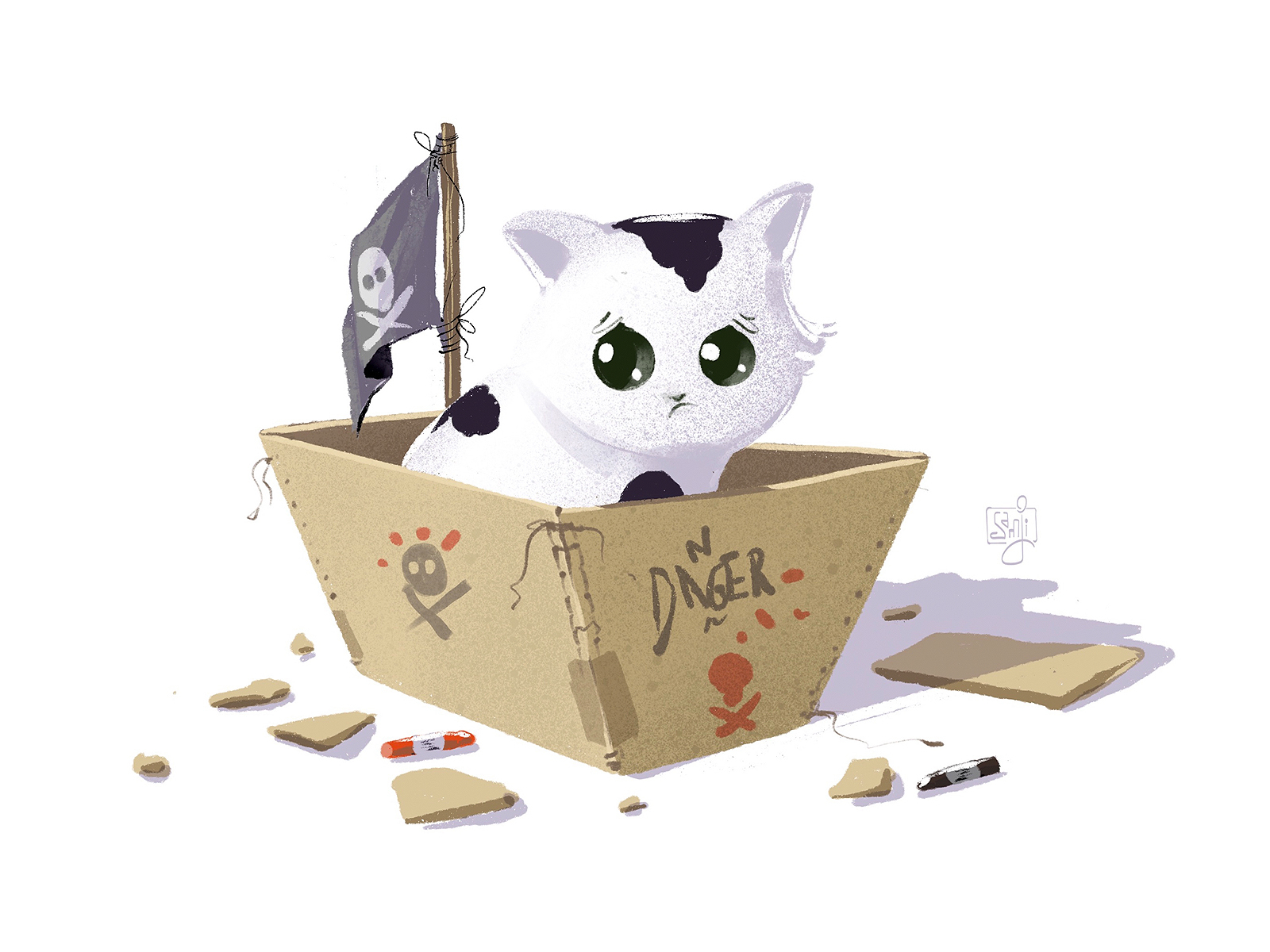 Kitty cat digital illustration illustration illustrator kitty pirate ship sad texture brushes