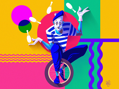 Mime Juggler (Funky Period) character design editorial illustration flag design illustration illustrator juggler mime modernism procreate
