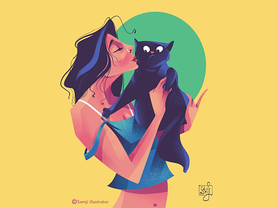 Cat lover cat character design flag design girl illustration illustrator kiss kitty procreate women