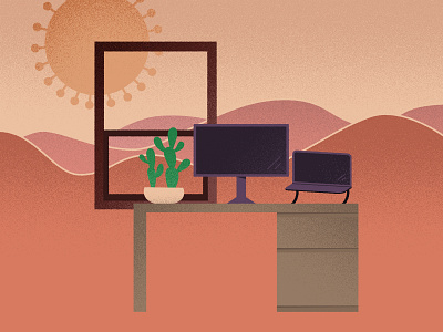 Working From Home agencyea cactus creativeagency desert desk grain illustration wfh
