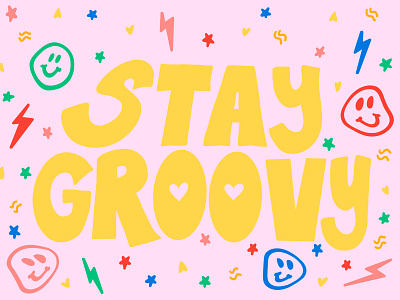 Stay Groovy agencyea creativeagency groovy lettering lightning smile