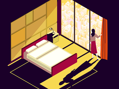 Isometric room in flat style. bedroom city drawing flat illustration interior isometric isometry vector