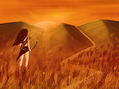 Field Warrior alone amazon drawing field illustration photoshop raster suset warrior woman