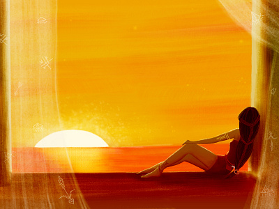 Sunset and woman alone digital illustration photoshop sunset texture brushes woman