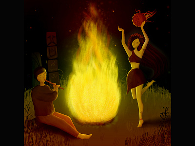 ...misterious night... dance drawing fire music mystery night pagan pipe woman
