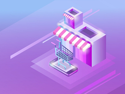 isometry alone drawing e commerce e commerce app gradient illustration isometric isometry ultraviolet vector