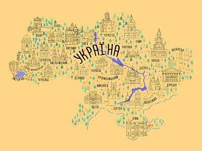 Author's map of Ukraine cartoon country doodle flat map maps ukraine