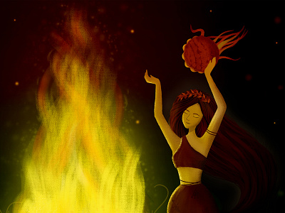 ...mystery of the forest beauty and fire... dance drawing fire holiday illustration mystery night ritual summer woman