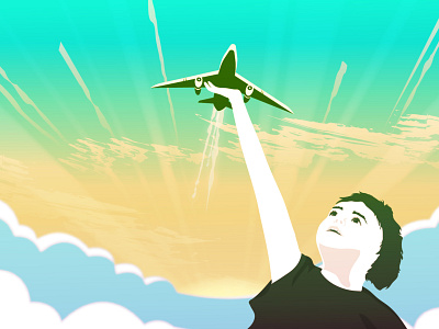 ...boy and aircraft.... aircraft boy child childhood drawing dream flat fly illustration plane sky vector