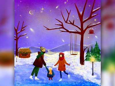 ...happy family... art book illustration character design childrens illustration digital art drawing family illustration paint winter