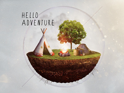 Hello Adventure Icon 3d adventure bubble camping composite gear icon illustration teepee tipi type