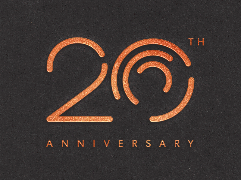 20th Anniversary Mark branding copper hot foil identity letter press logo print