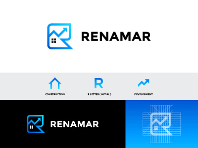 RENAMAR blues construction logo designer development identity branding identity design lettering logo logodesign meaningful logo modern r simple