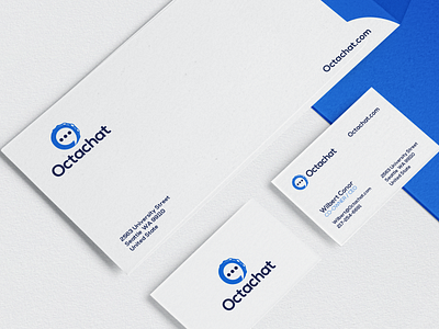 OctaChat Stationary Design app branding chat chatapp chating freelancer graphic design label logo negativespace printing socialmedia stationary stationarydesign