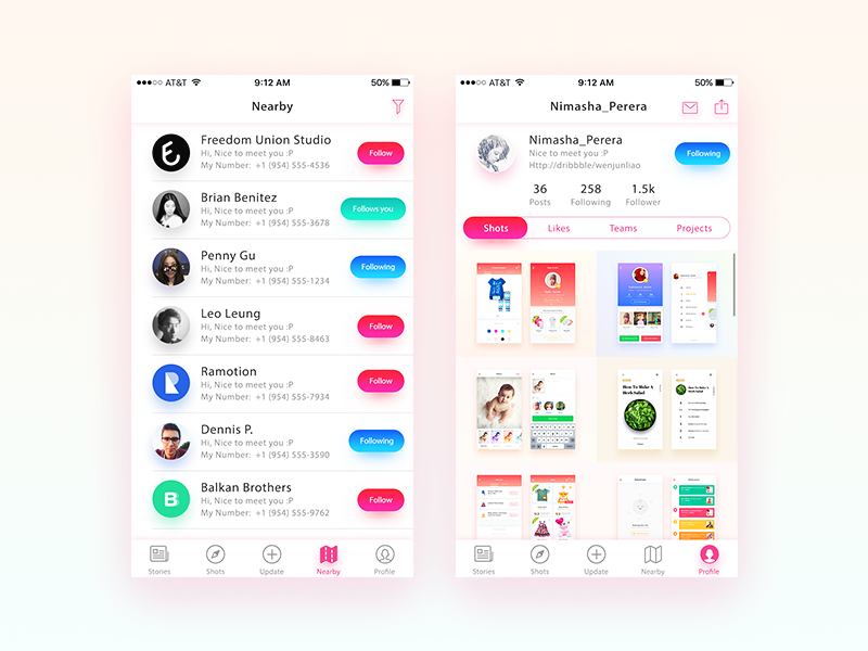 Nearby & Profile by wenjun on Dribbble